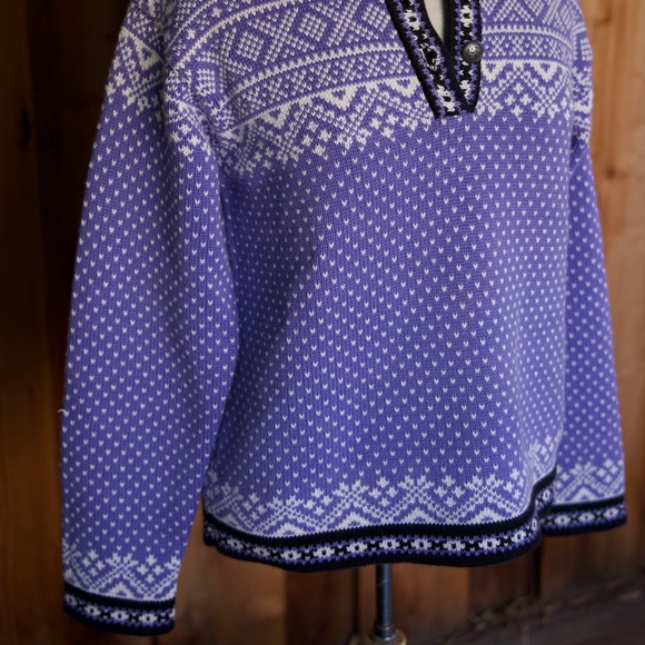 Vintage L.L. Bean 100% Cotton Purple Knitted Fair Isle Nordic Sweater Woman's M - Picture 9 of 15